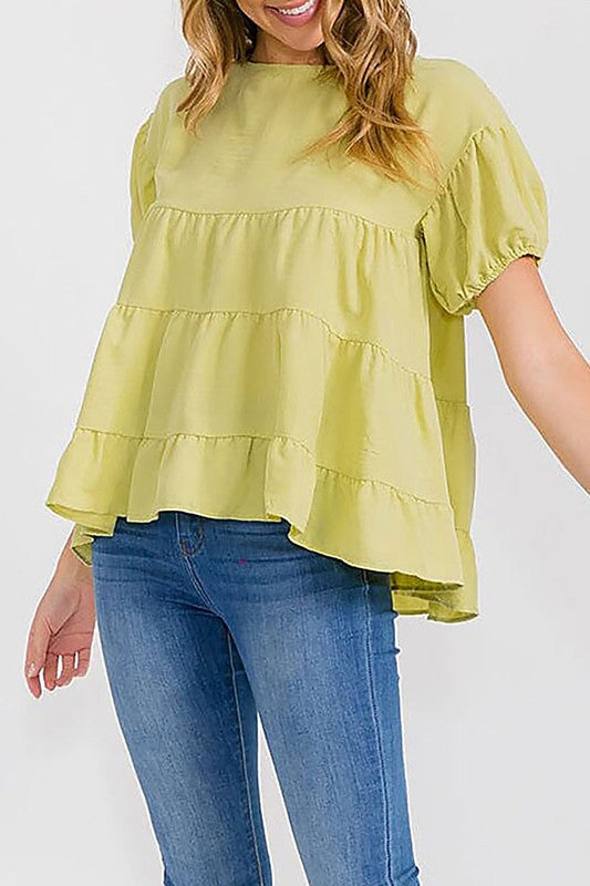 Short sleeves tiered high low. Blouse