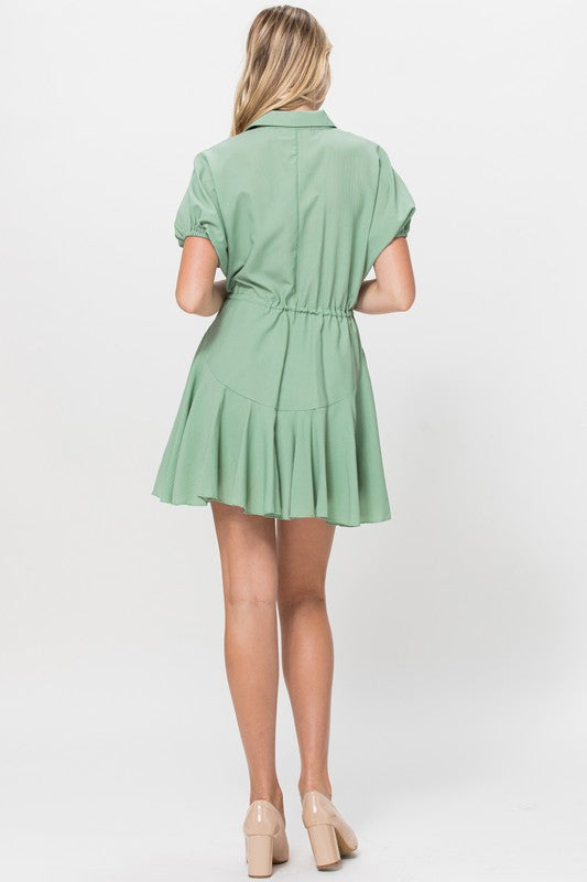 Collared short ruffle dress